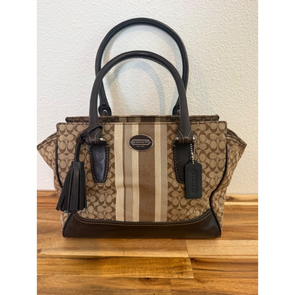 Coach Legacy Signature Stripe Candace Carryall Satchel Brown Tan 19915